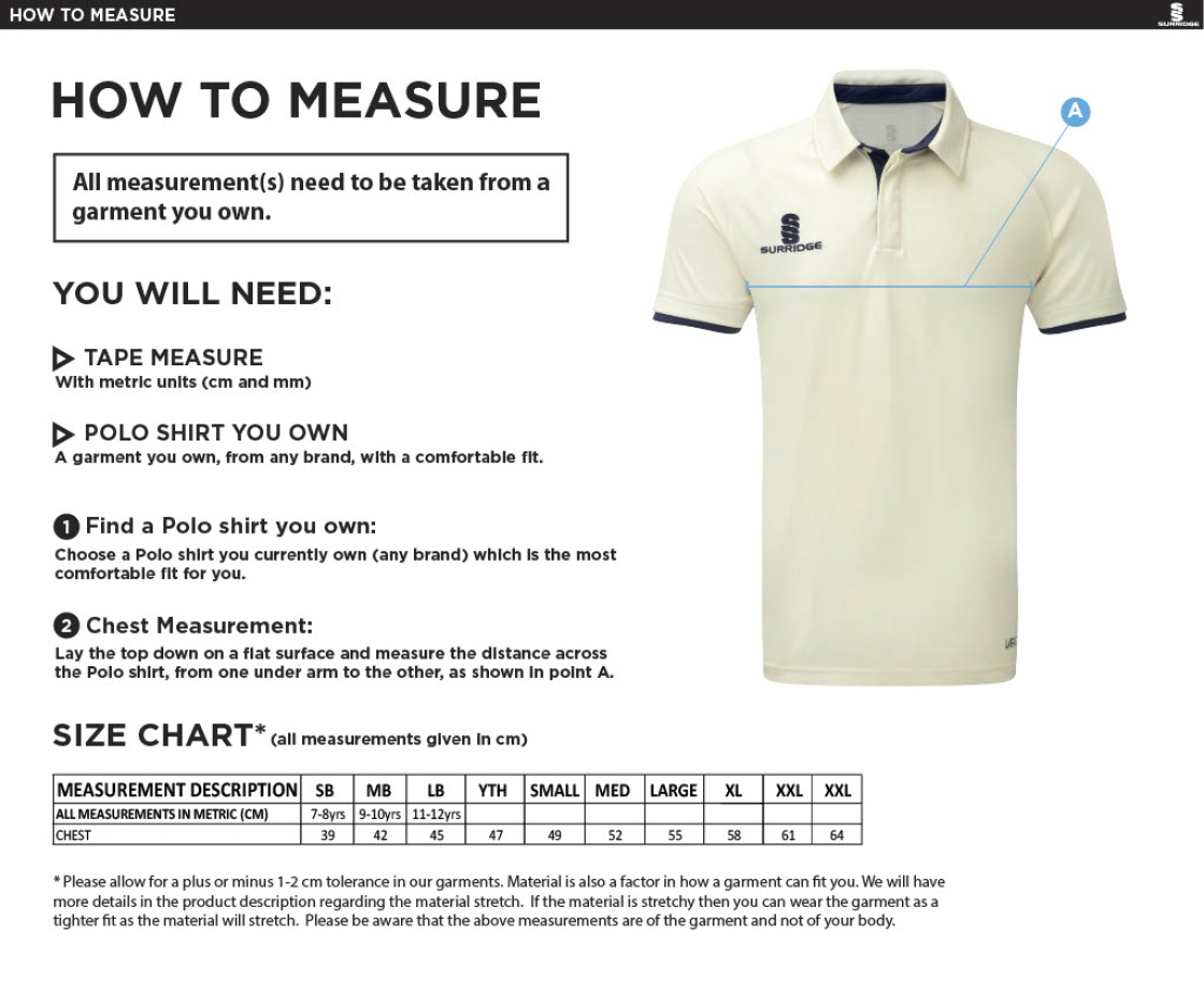 Birkenhead St Mary's - Dual Short Sleeved Shirt - Size Guide