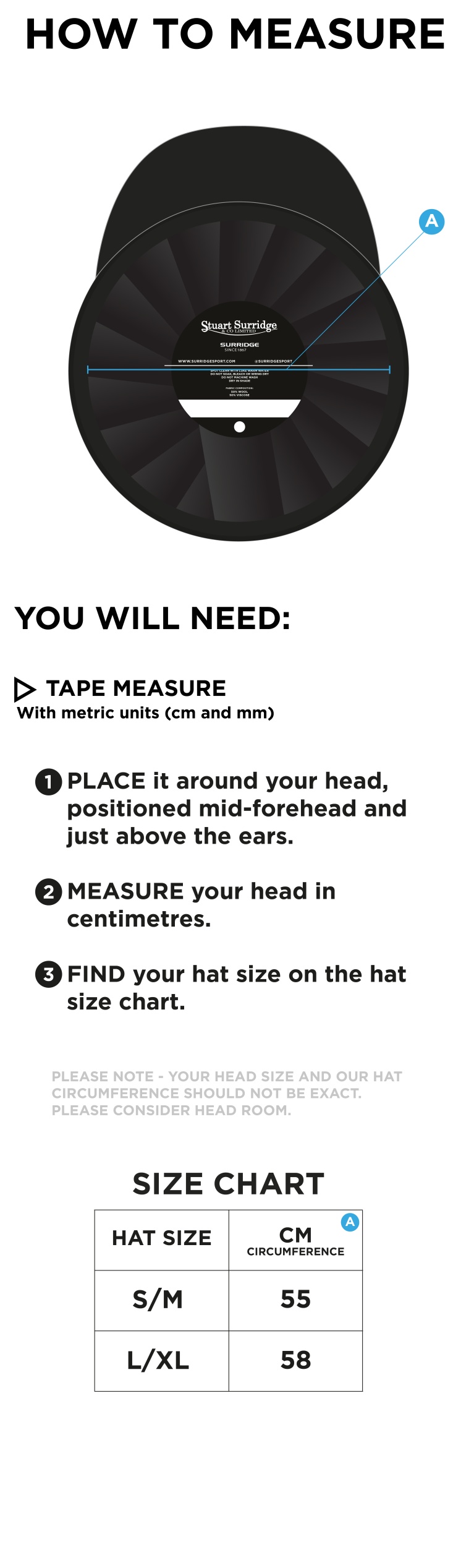 Birkenhead St Mary's - Baggy Cricket Cap - Size Guide