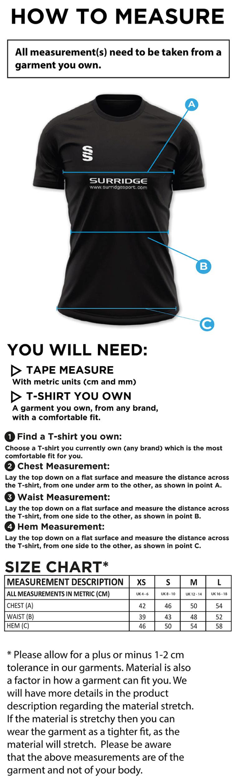 Birkenhead St Mary's - Women's Dual Games Shirt - Size Guide