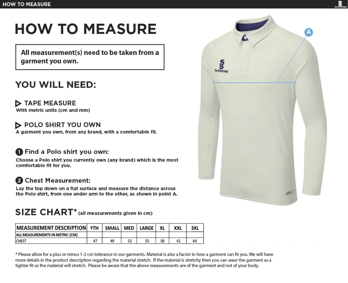 Birkenhead St Mary's - Dual Long Sleeved Shirt - Size Guide