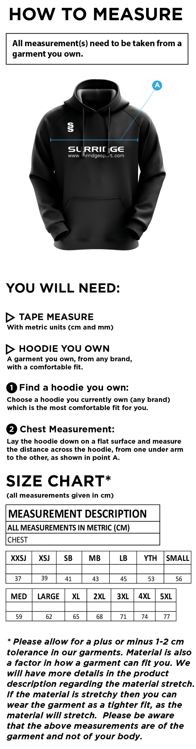Birkenhead St Mary's - Fuse Hoody - Size Guide