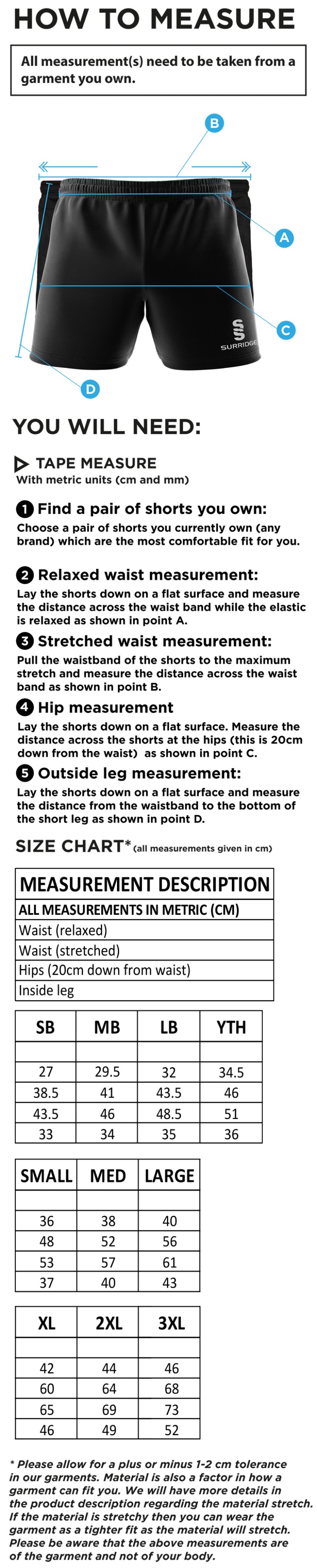 Birkenhead St Mary's - Performance Gym Short - Size Guide