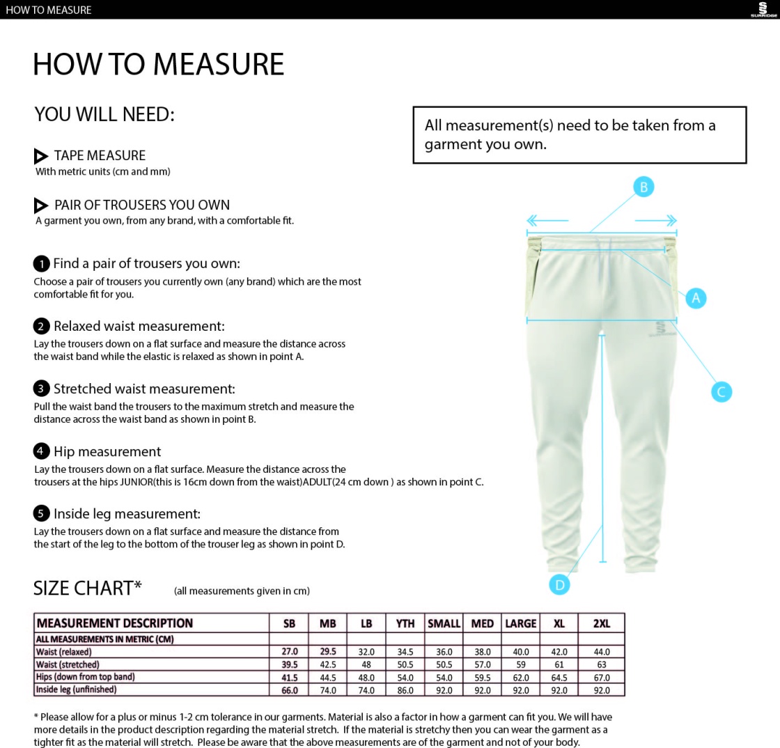 Birkenhead St Mary's - Tek Playing Pant - Size Guide