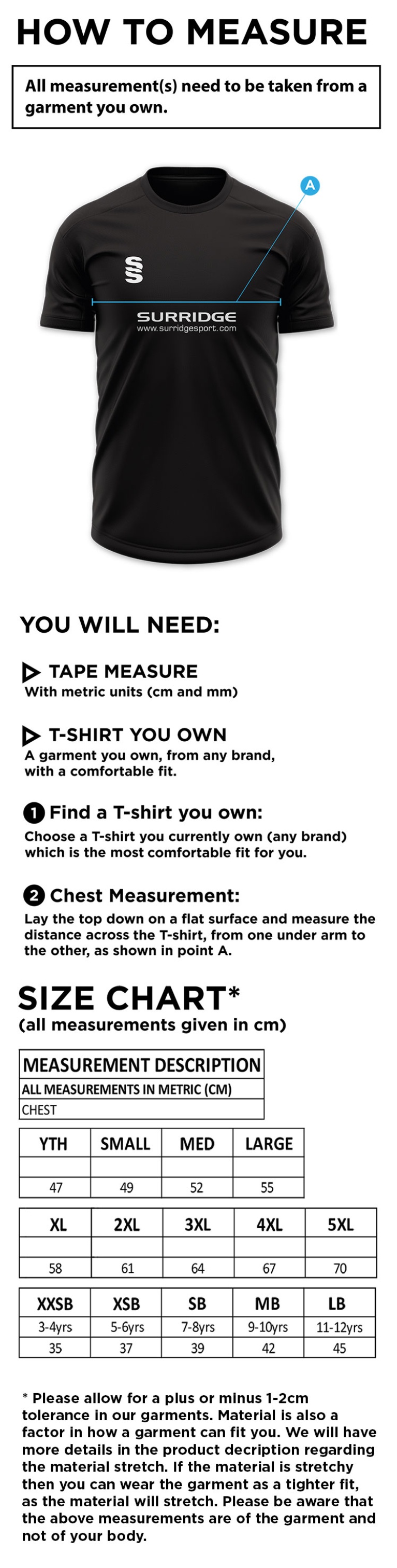 Birkenhead St Mary's - Dual Games Shirt - Size Guide
