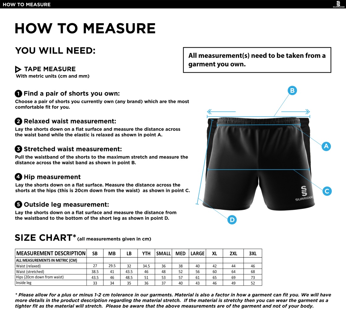 Birkenhead St Mary's - Performance Gym Short - Size Guide