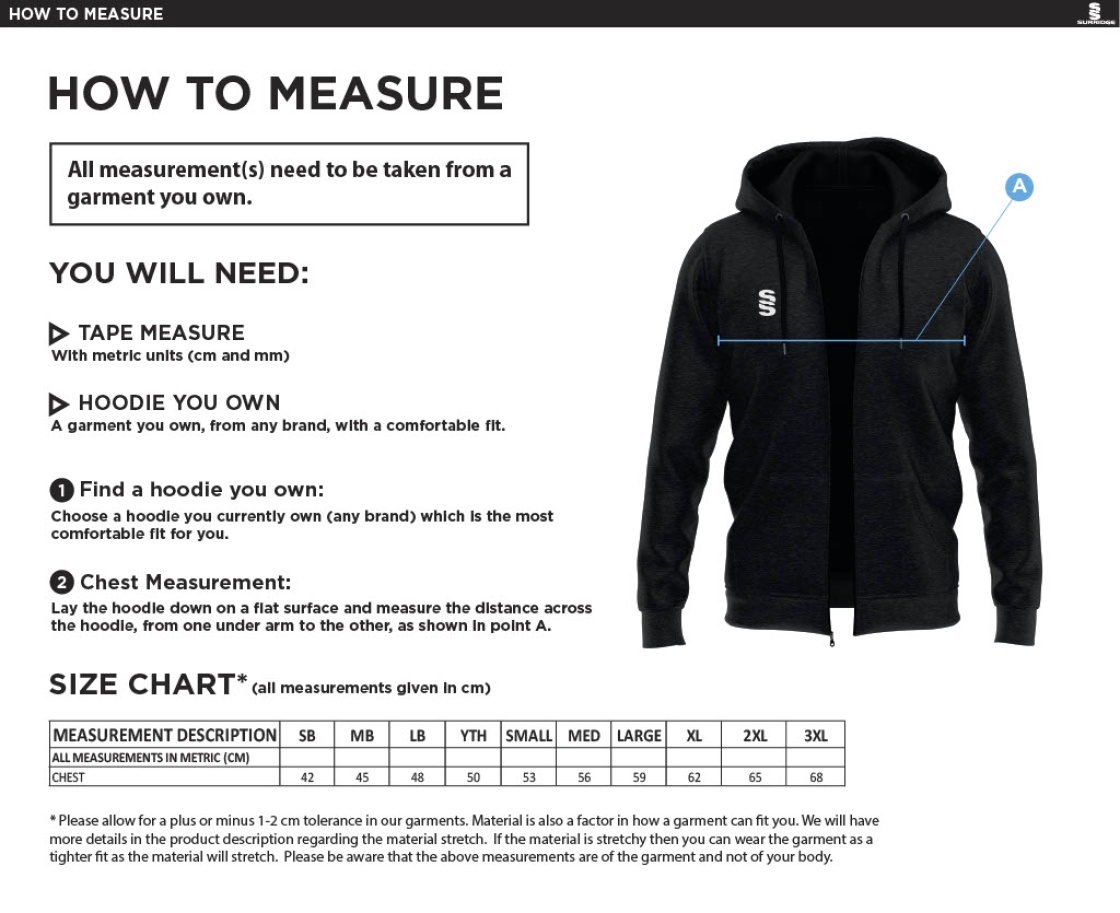 Birkenhead St Mary's - Dual Full Zip Hoody - Size Guide